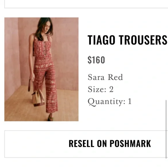 Sezane *PANTS ONLY!* Tiago Trousers Pants in Sara Red Colorway Size 2 - Picture 4 of 4